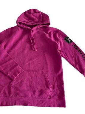 John Deere Women's L Pink Hoodie Sweatshirt Logo Sleeve